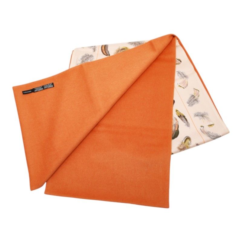 Hermes Henri de Linares Feather Reversible Scarf Shawl Orange Multicolor Silk — view 2