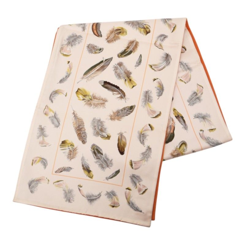 Hermes Henri de Linares Feather Reversible Scarf Shawl Orange Multicolor Silk