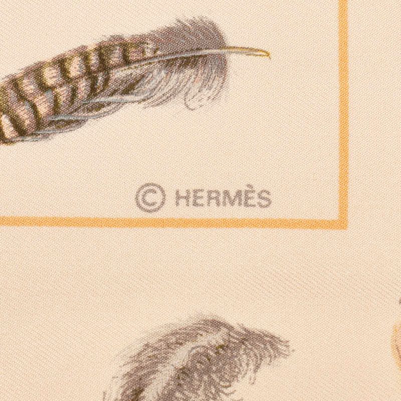 Hermes Henri de Linares Feather Reversible Scarf Shawl Orange Multicolor Silk — view 3