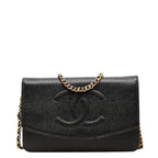 Chanel CC Logo Crossbody Chain Wallet Shoulder Bag Black Caviar Leather