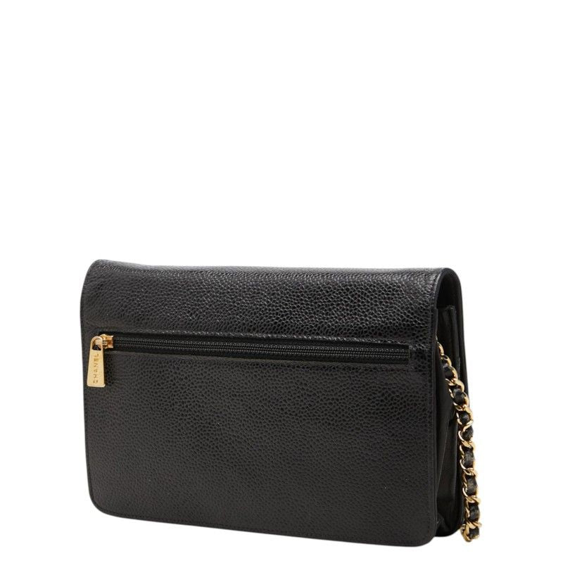 Chanel CC Logo Crossbody Chain Wallet Shoulder Bag Black Caviar Leather — view 2