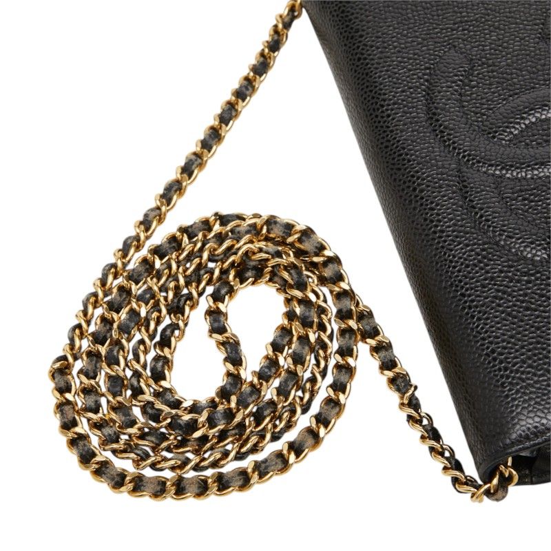 Chanel CC Logo Crossbody Chain Wallet Shoulder Bag Black Caviar Leather — view 6