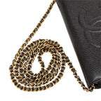 Chanel CC Logo Crossbody Chain Wallet Shoulder Bag Black Caviar Leather — view 6