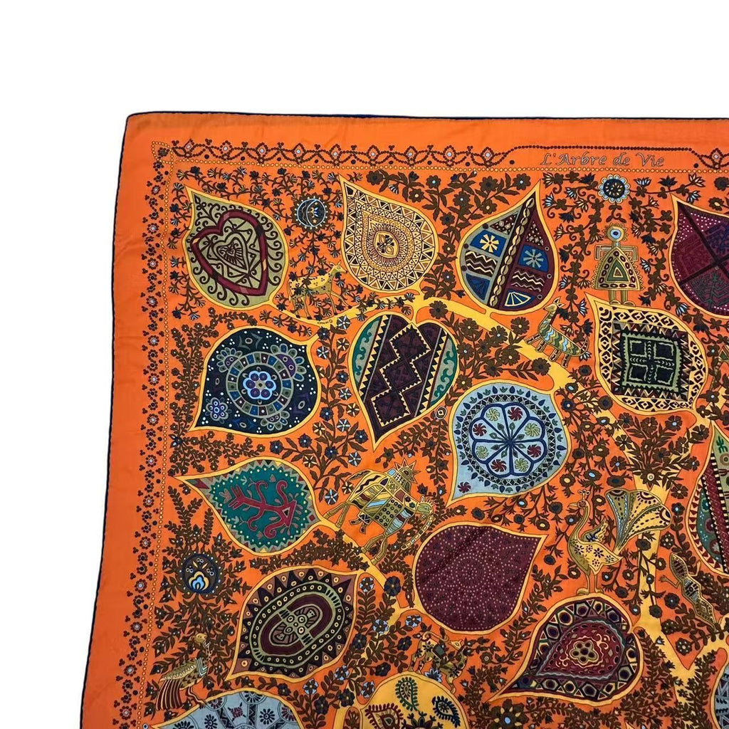 Hermes Scarf Shawl Cashmere Carre 140 L'arbre de Vie Tree of Life Orange — view 3