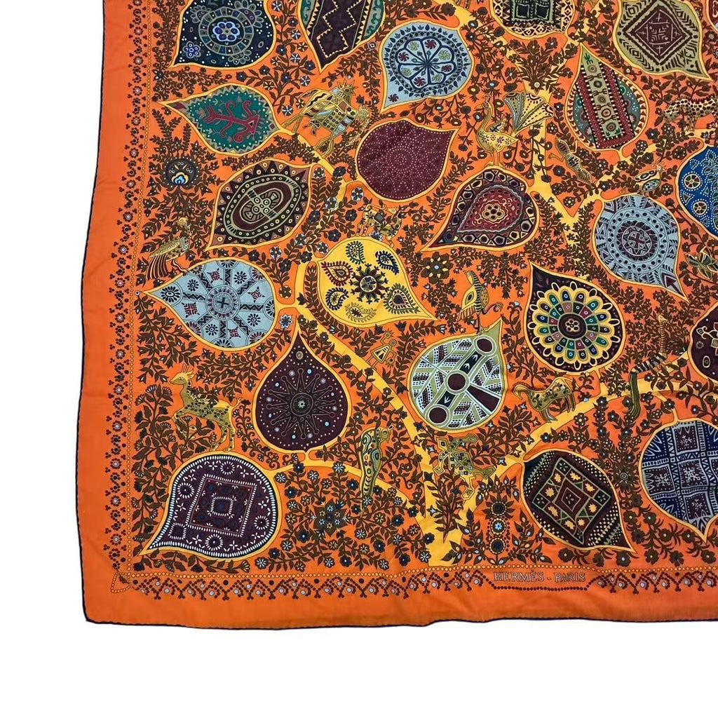 Hermes Scarf Shawl Cashmere Carre 140 L'arbre de Vie Tree of Life Orange — view 5