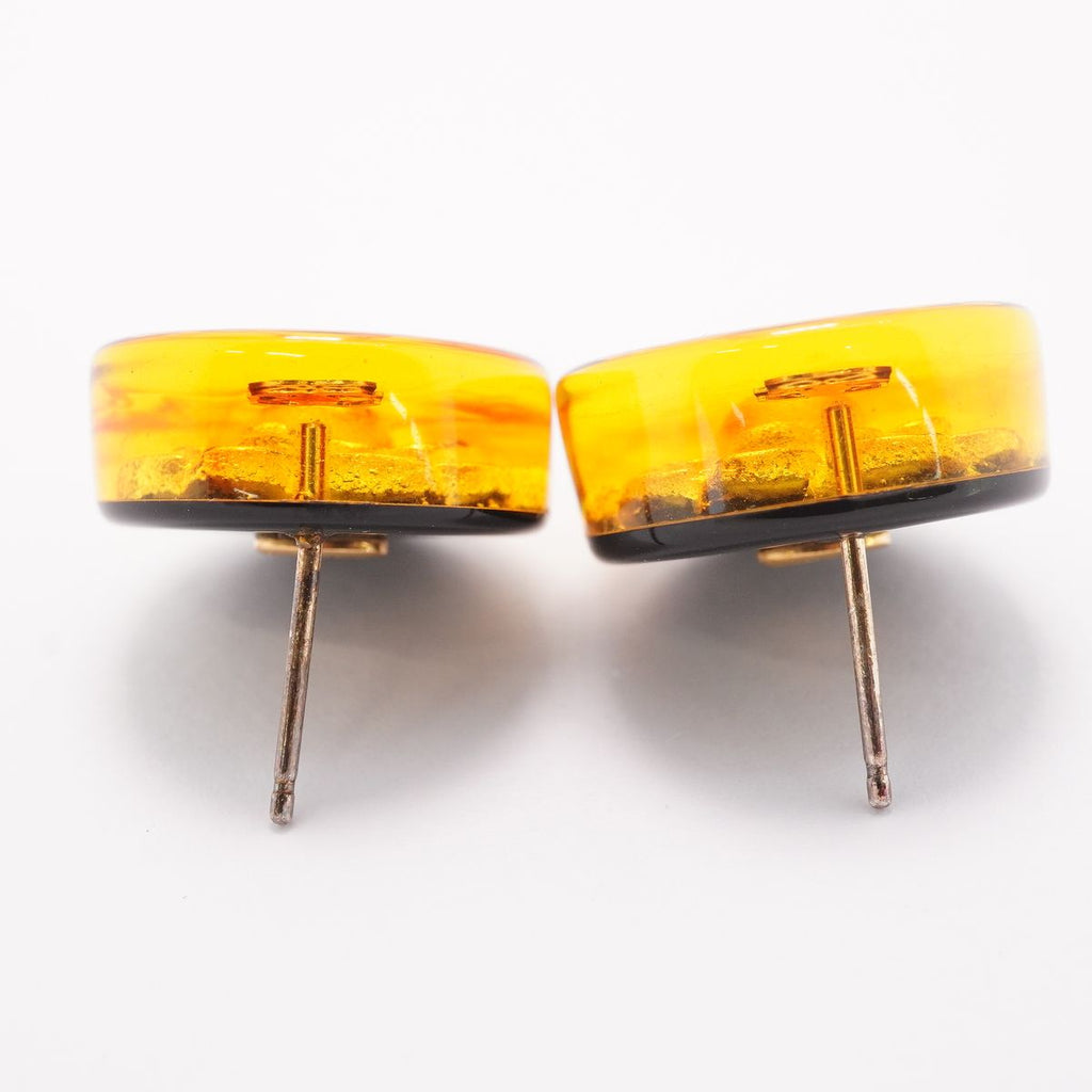 Chanel Earrings Vintage CC Logo Camellia Round Circle Gold Plated Black — view 6