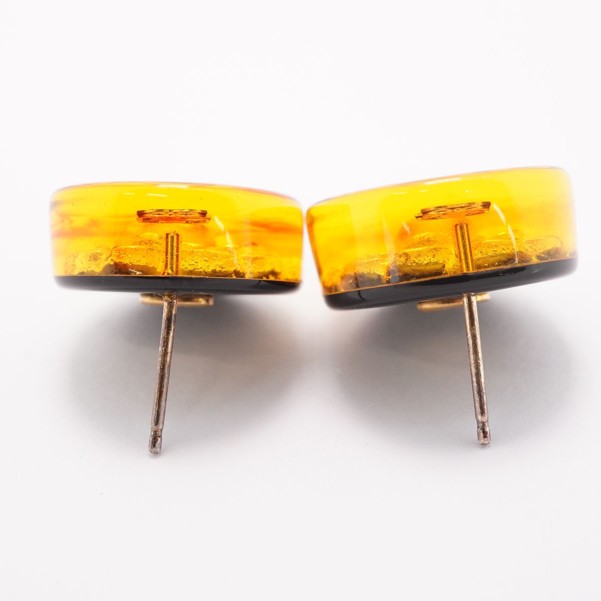 Chanel Earrings Vintage CC Logo Camellia Round Circle Gold Plated Black — view 6