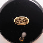 Chanel Earrings Vintage CC Logo Camellia Round Circle Gold Plated Black — view 4