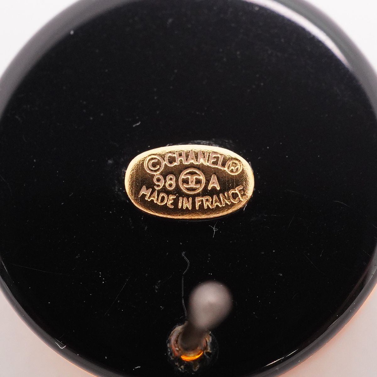 Chanel Earrings Vintage CC Logo Camellia Round Circle Gold Plated Black — view 4