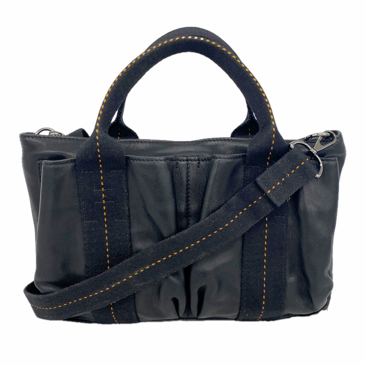 Hermes Handbag Caravan Horizontal Leather Black Silver 2-Way Bag