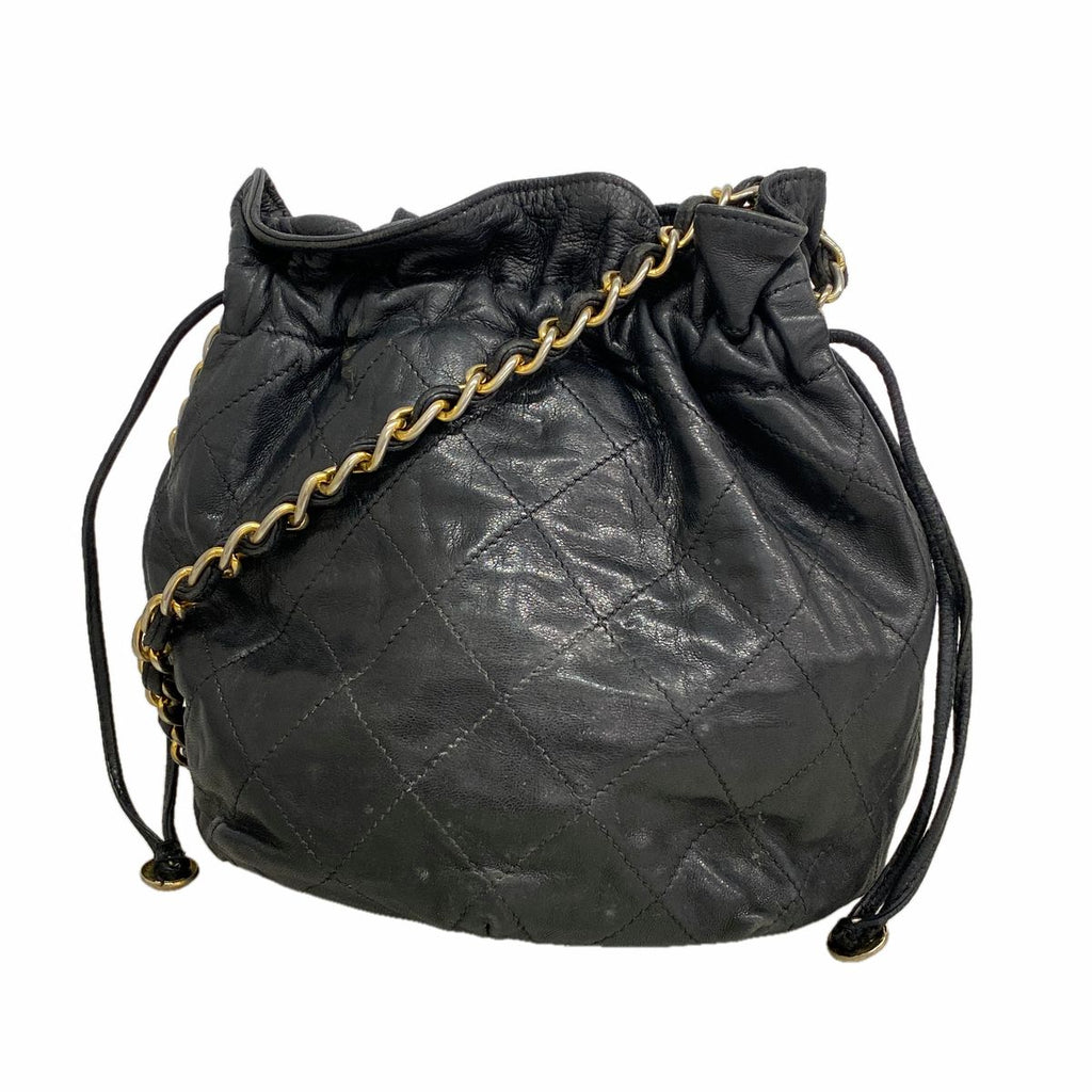 Chanel Shoulder Bag Quilted Lambskin Black Gold