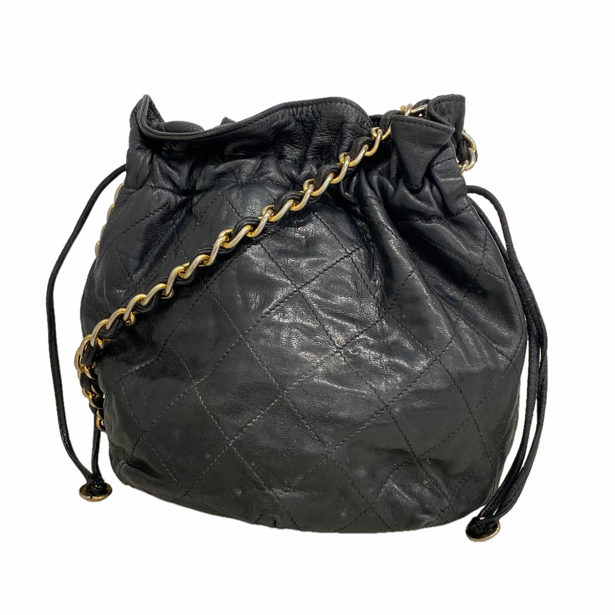 Chanel Shoulder Bag Quilted Lambskin Black Gold
