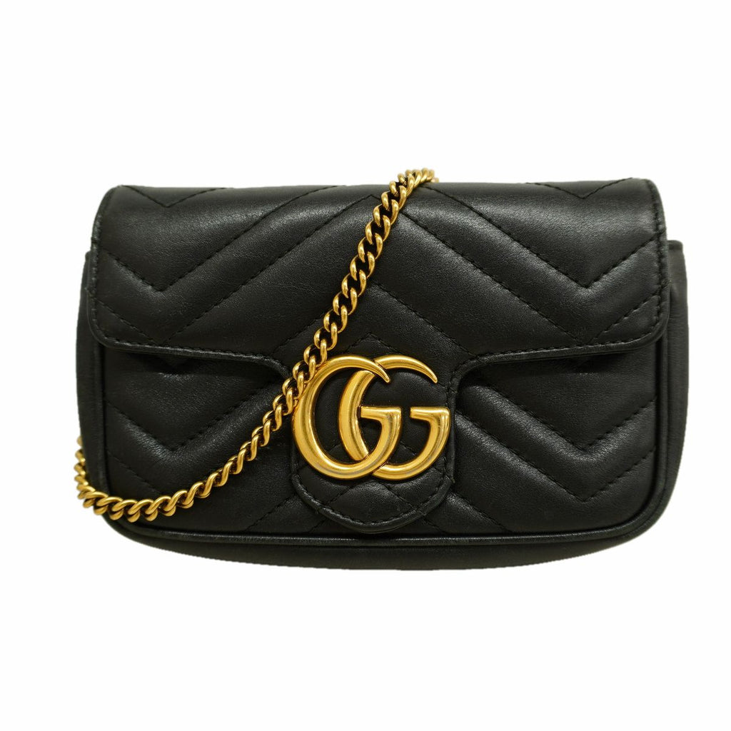 Gucci Shoulder Bag GG Marmont Leather Black Gold