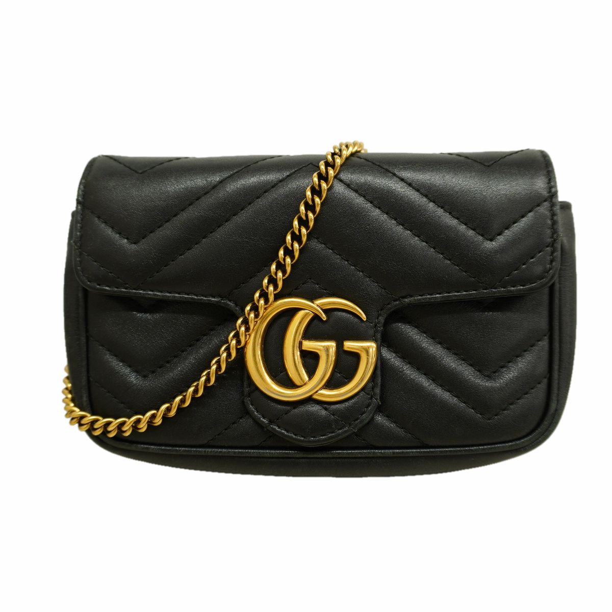 Gucci Shoulder Bag GG Marmont Leather Black Gold