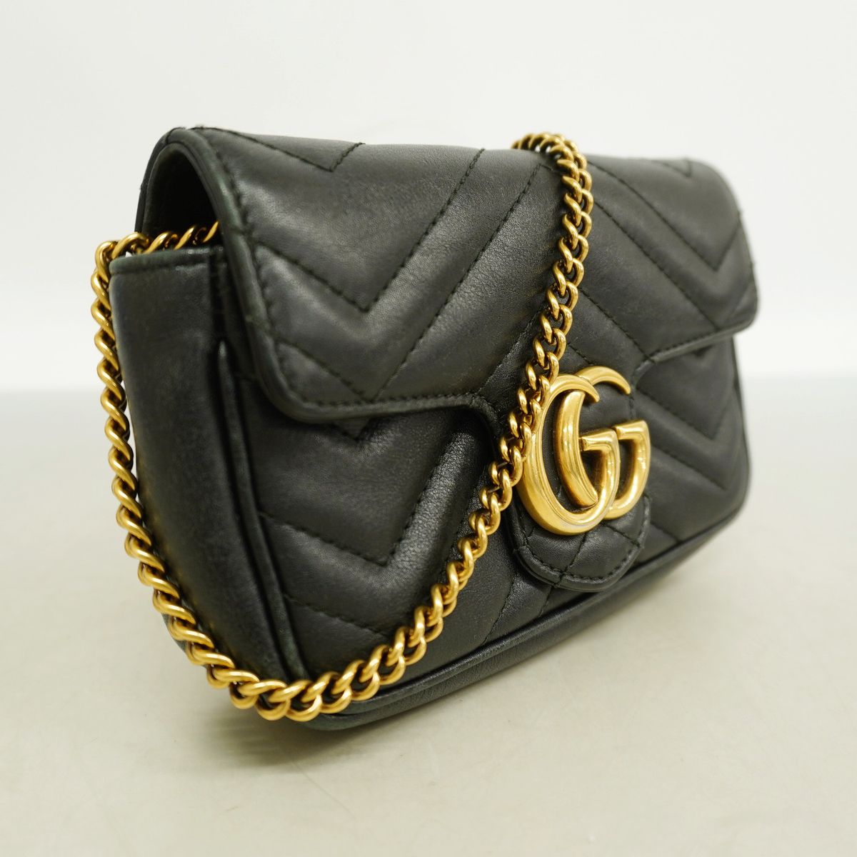 Gucci Shoulder Bag GG Marmont Leather Black Gold — view 2