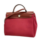 Hermes Handbag Herbag Zip PM Toile Officier Red Silver 2-Way Bag