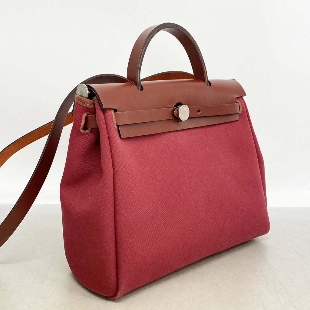 Hermes Handbag Herbag Zip PM Toile Officier Red Silver 2-Way Bag — view 2