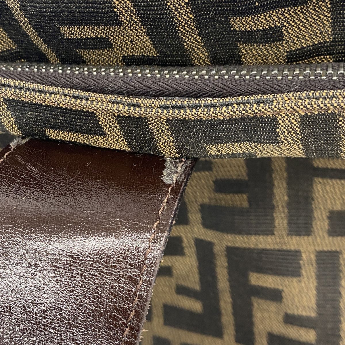 Fendi Shoulder Bag Zucca Nylon Canvas Brown Silver — view 7