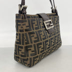 Fendi Shoulder Bag Zucca Nylon Canvas Brown Silver — view 2