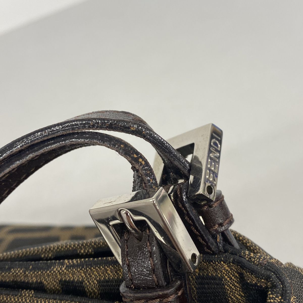 Fendi Shoulder Bag Zucca Nylon Canvas Brown Silver — view 8