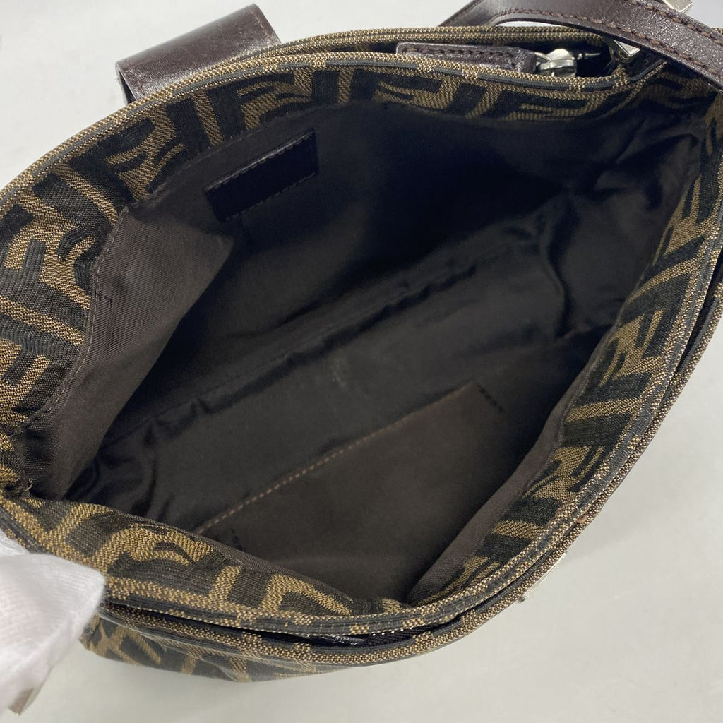 Fendi Shoulder Bag Zucca Nylon Canvas Brown Silver — view 4