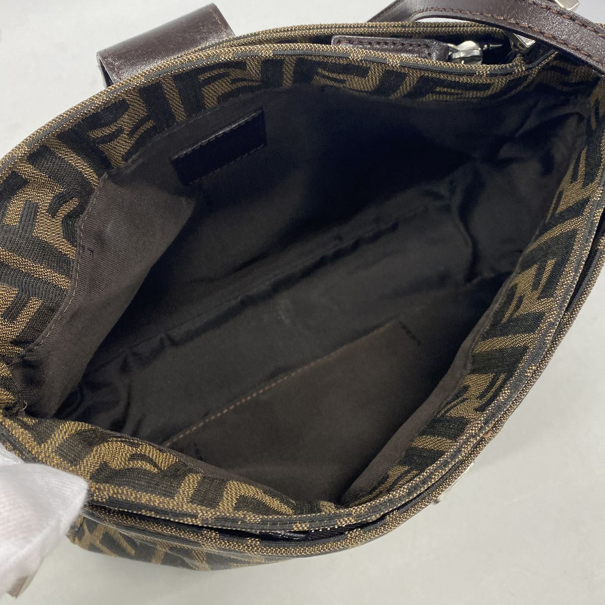 Fendi Shoulder Bag Zucca Nylon Canvas Brown Silver — view 4