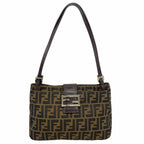 Fendi Shoulder Bag Zucca Nylon Canvas Brown Silver