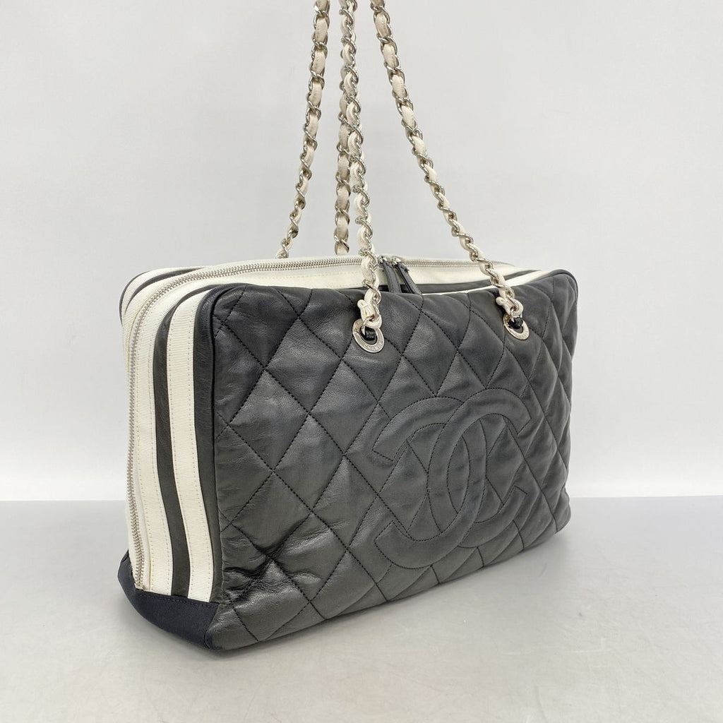 Chanel Chain Tote Bag Quilted Lambskin Black Silver — view 2