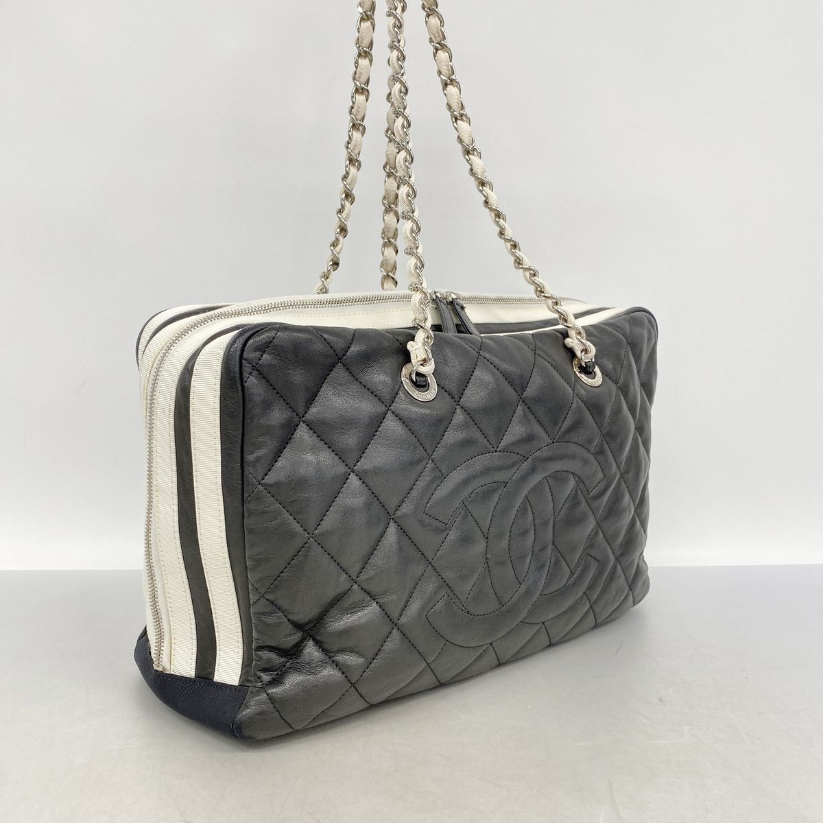 Chanel Chain Tote Bag Quilted Lambskin Black Silver — view 2
