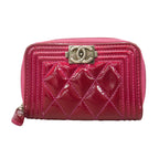 Chanel Coin Purse Boy Patent Leather Pink Silver