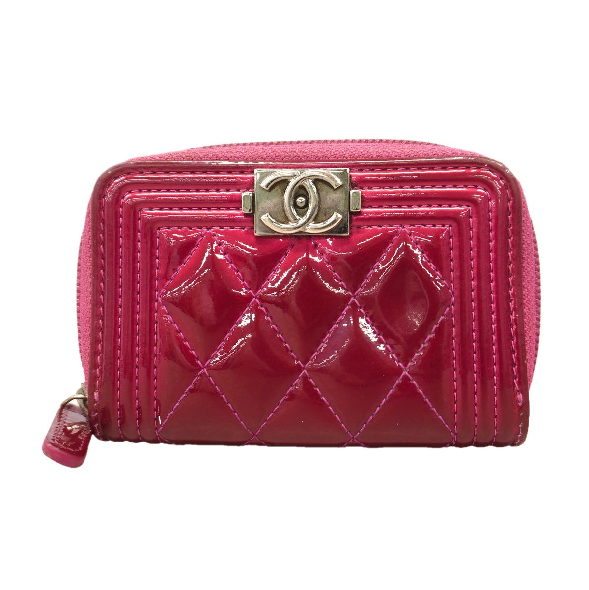 Chanel Coin Purse Boy Patent Leather Pink Silver