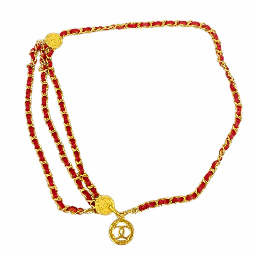 Chanel Belt Metal Gold Red