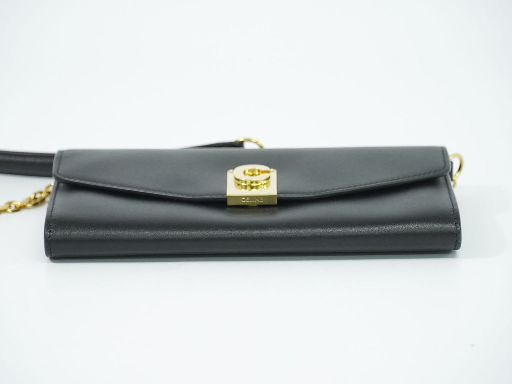 Celine C 2-Way Chain Wallet Shoulder Bag Clutch Pochette Leather Black — view 3