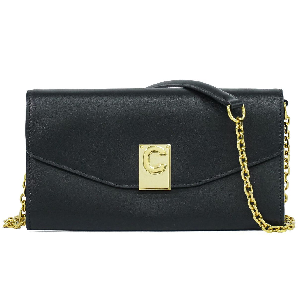 Celine C 2-Way Chain Wallet Shoulder Bag Clutch Pochette Leather Black