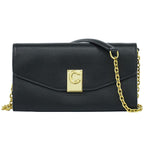 Celine C 2-Way Chain Wallet Shoulder Bag Clutch Pochette Leather Black