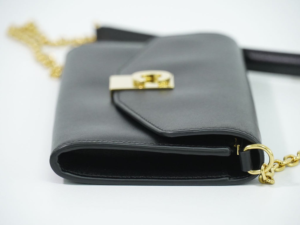 Celine C 2-Way Chain Wallet Shoulder Bag Clutch Pochette Leather Black — view 4