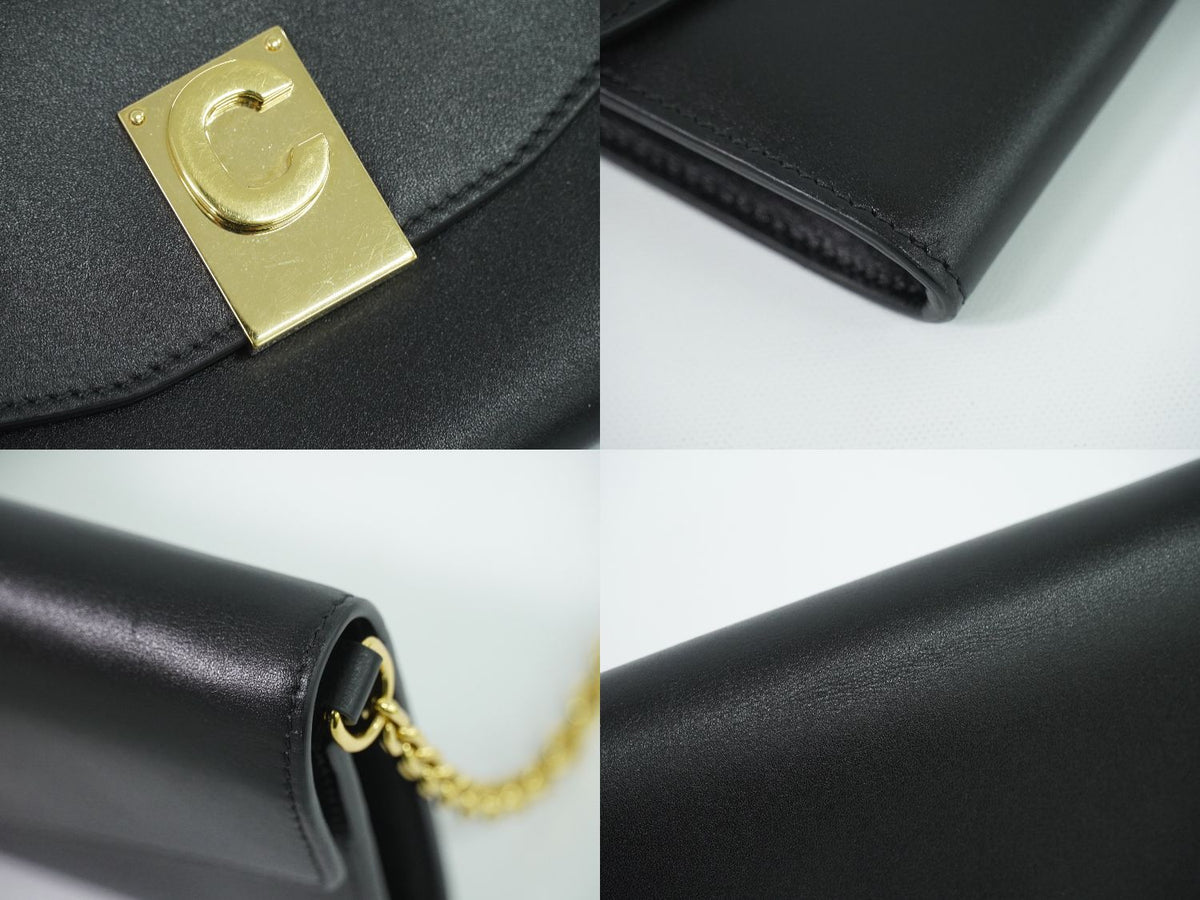 Celine C 2-Way Chain Wallet Shoulder Bag Clutch Pochette Leather Black — view 7