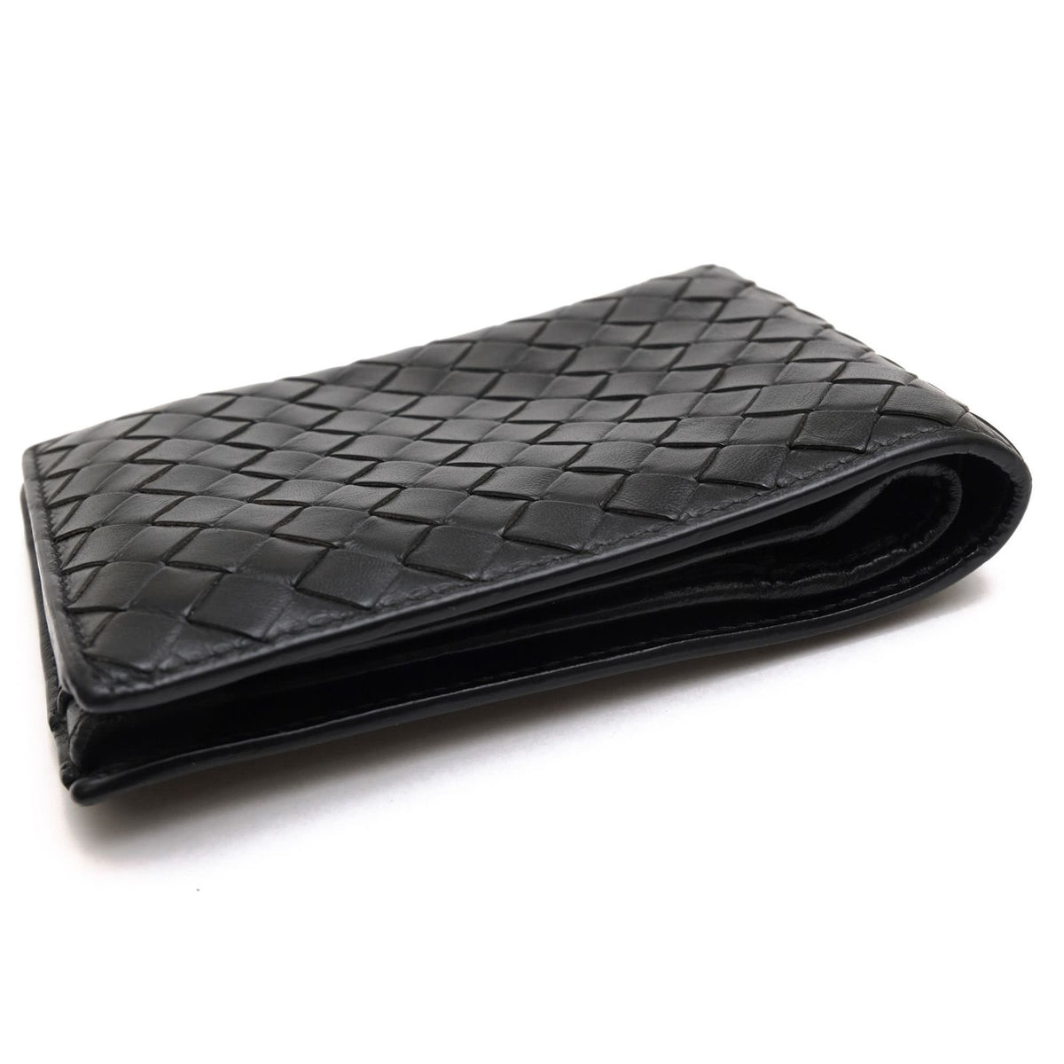 Bottega Veneta Wallet Leather Black Bifold with Coin Purse Mesh Intrecciato — view 3