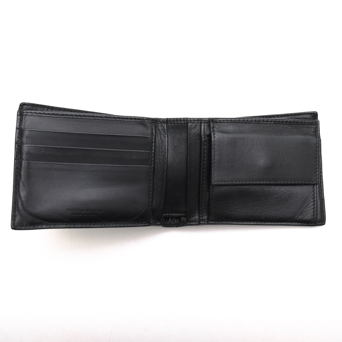 Bottega Veneta Wallet Leather Black Bifold with Coin Purse Mesh Intrecciato — view 6