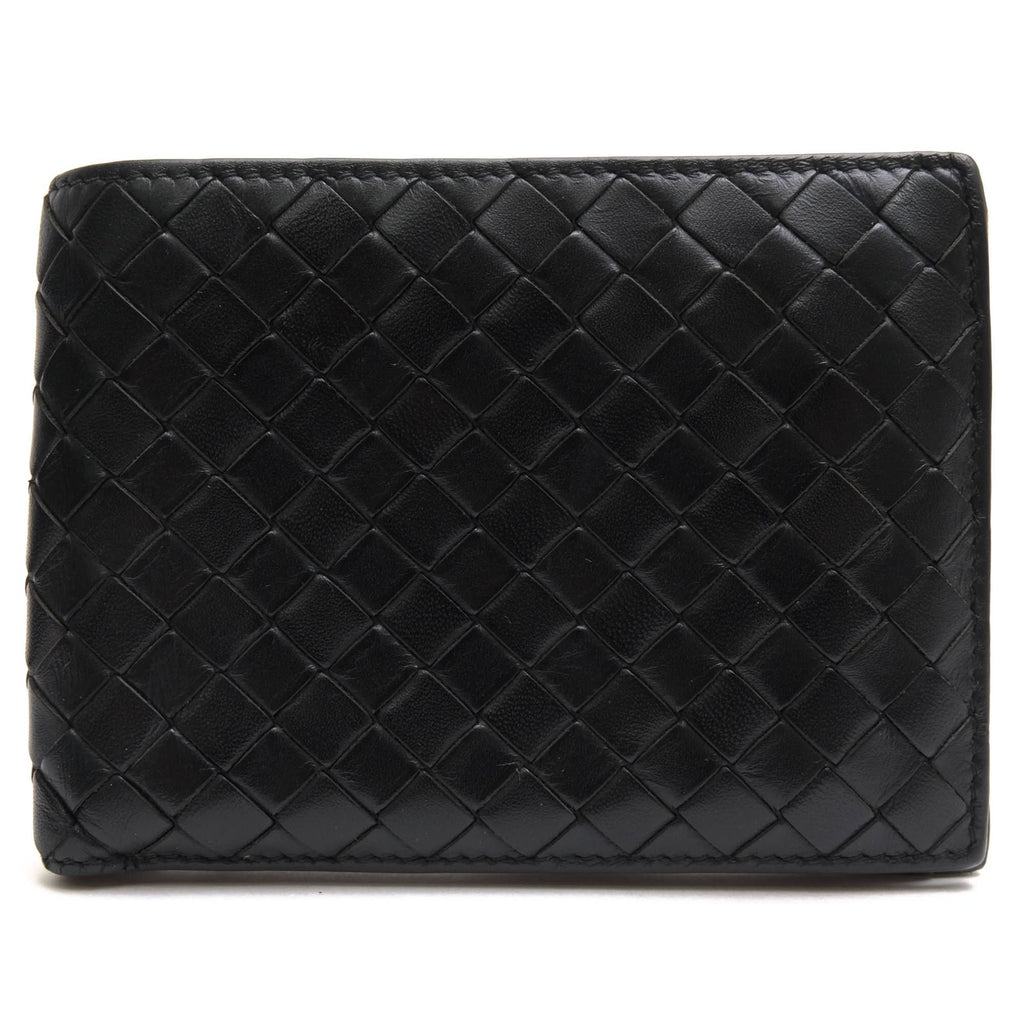 Bottega Veneta Wallet Leather Black Bifold with Coin Purse Mesh Intrecciato