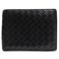 Bottega Veneta Wallet Leather Black Bifold with Coin Purse Mesh Intrecciato