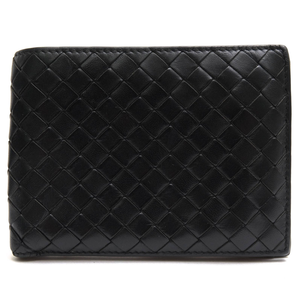 Bottega Veneta Wallet Leather Black Bifold with Coin Purse Mesh Intrecciato
