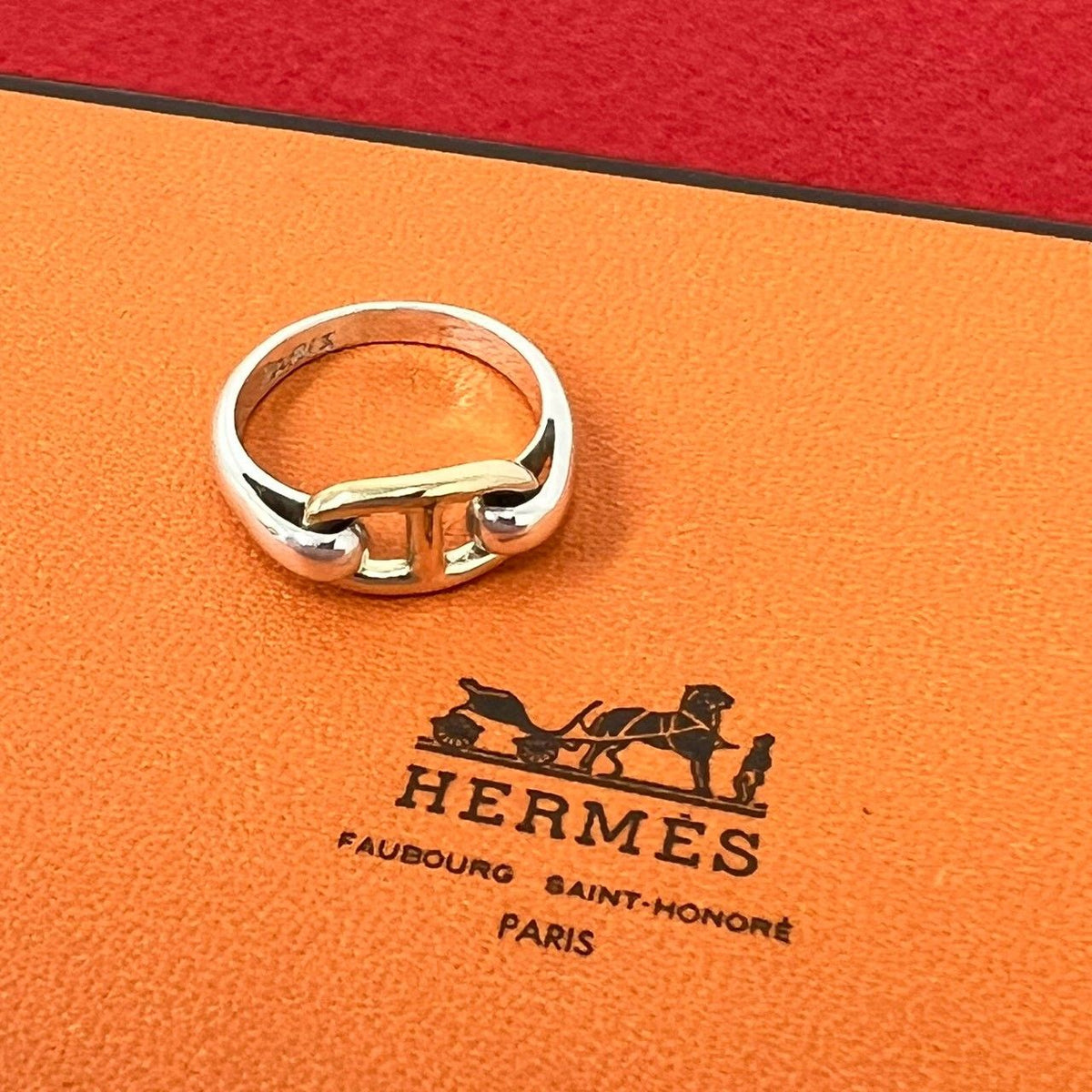 Hermes Vintage Chaine D'ancre Ring Silver Yellow Gold