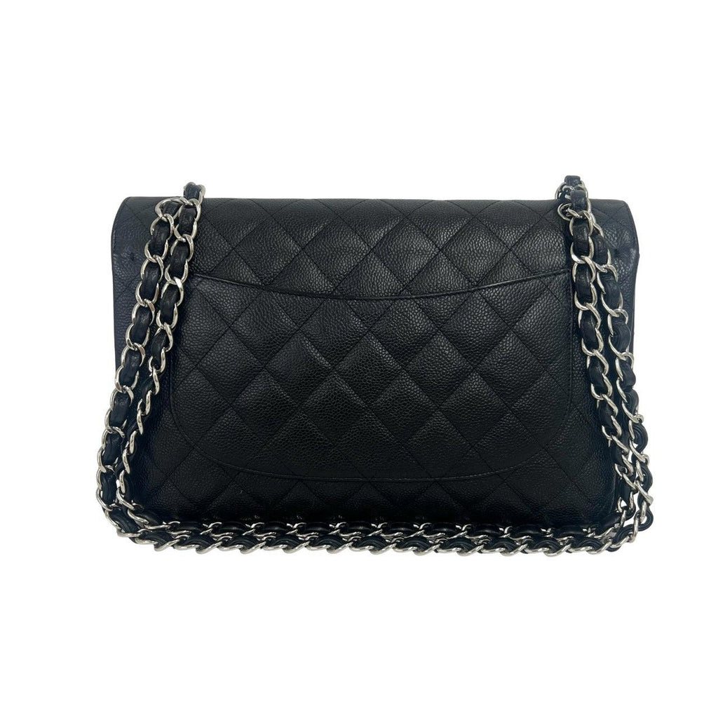 Chanel Quilted CC Logo Double Flap Caviar Leather 2-Way Shoulder Bag Black — view 3