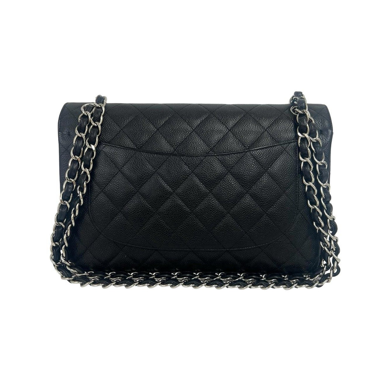 Chanel Quilted CC Logo Double Flap Caviar Leather 2-Way Shoulder Bag Black — view 3