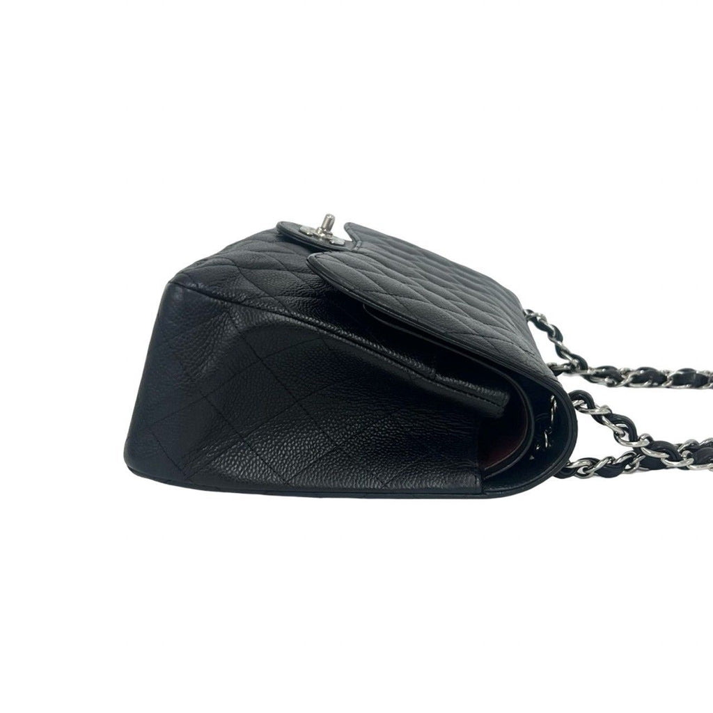 Chanel Quilted CC Logo Double Flap Caviar Leather 2-Way Shoulder Bag Black — view 6