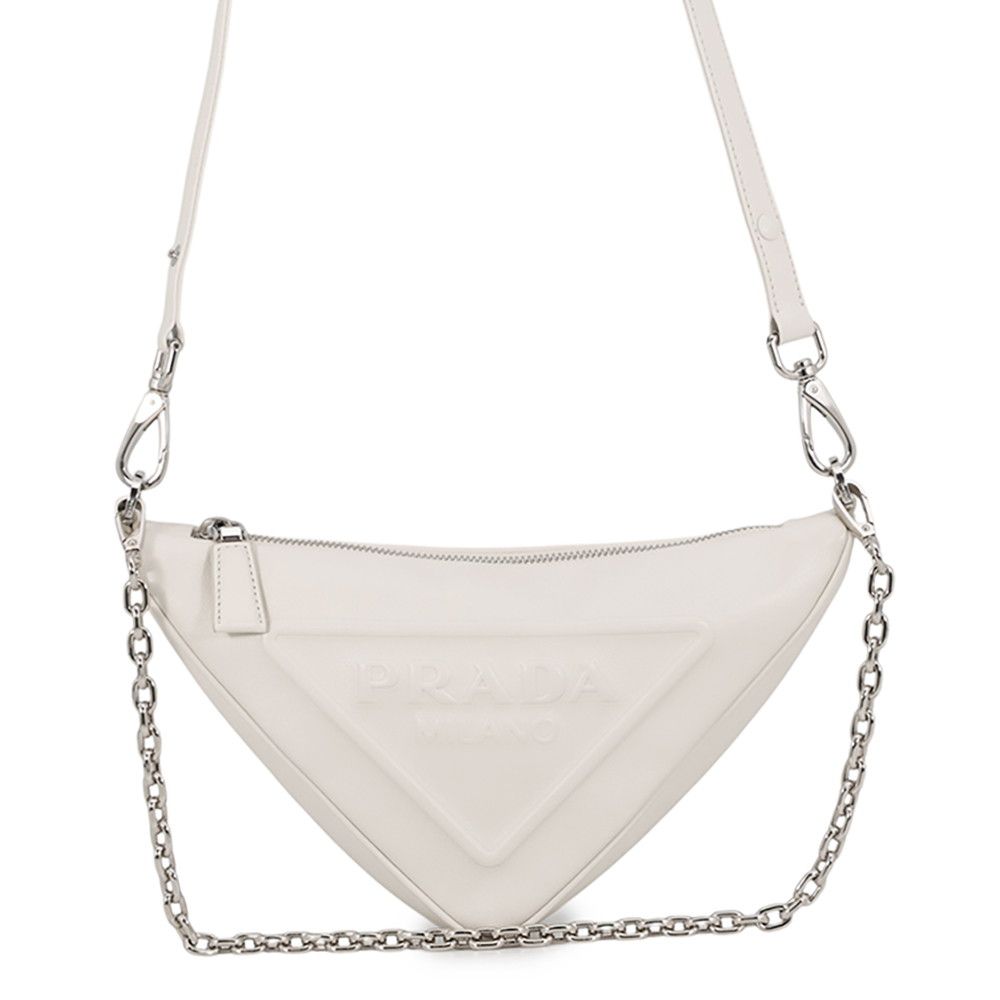 Prada Shoulder Bag Leather Triangle Logo Mini 2-Way White