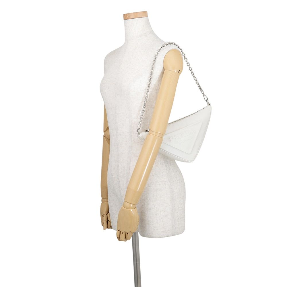 Prada Shoulder Bag Leather Triangle Logo Mini 2-Way White — view 4