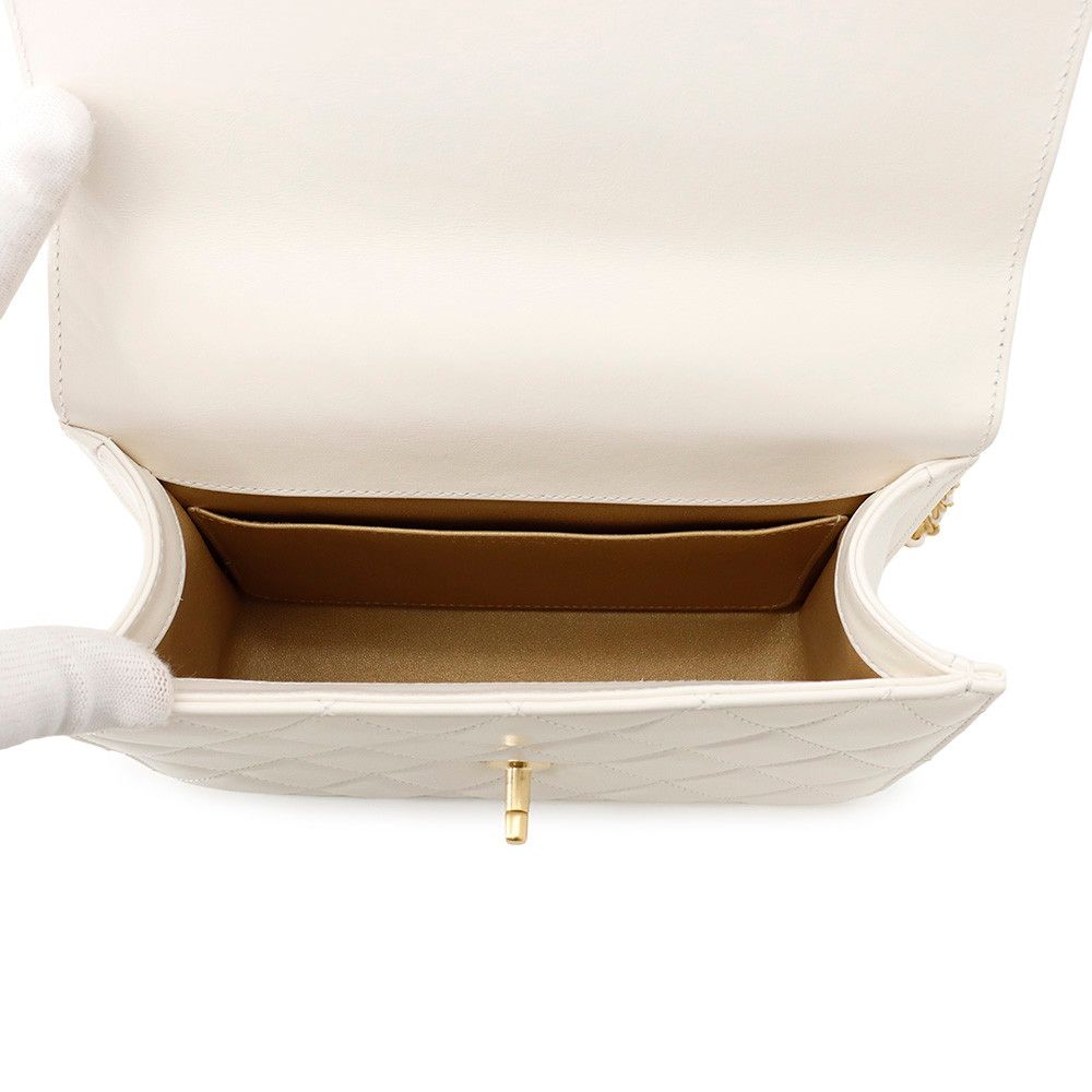 Chanel Chain Shoulder Bag Quilted CC Logo Calfskin White — view 8