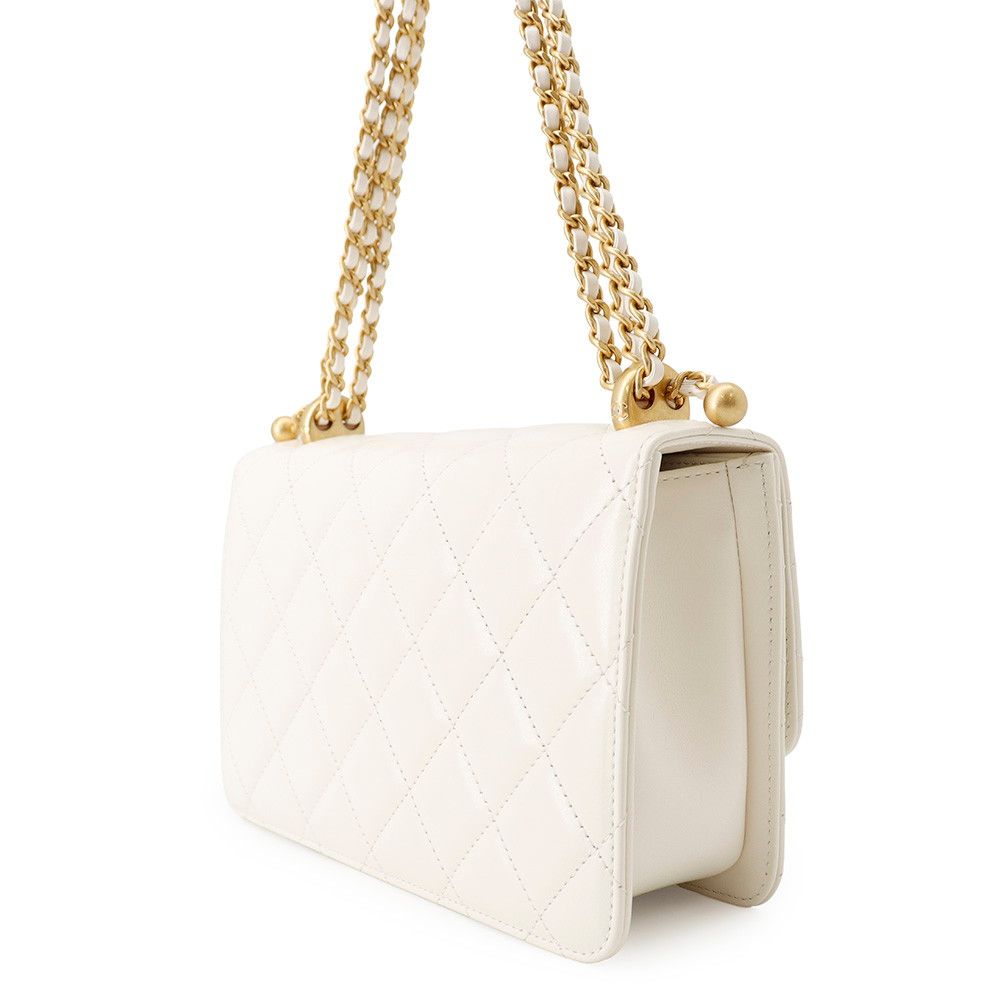 Chanel Chain Shoulder Bag Quilted CC Logo Calfskin White — view 2